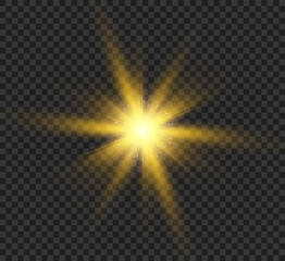 Transparent glow light effect with bright rays. The star exploded with sparkles and highlights.