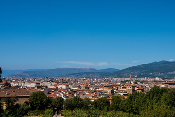 Fototapeta na wymiar View of Florence from the Coffe House in Boboli gardens, Italy. Selective focus. 