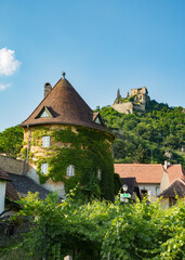 Fototapeta na wymiar Kuenringer Castle above a vineyard in Duernstein, Austria
