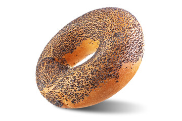 Bagel with poppy seeds on a white isolated background