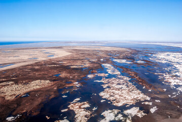 Aerial view of Timan tundra in Barents Sea coastal area, Russia