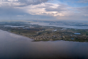 Aerial view of Timan tundra in Barents Sea coastal area, Russia