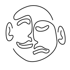 two face expression happy and sad abstract line art simple vector illustration