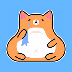 simple vector kawaii cartoon illustration or sticker of a red ginger happy loving  cat with heart over it on blue background