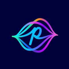 Obraz premium P letter logo with sound wave flow.