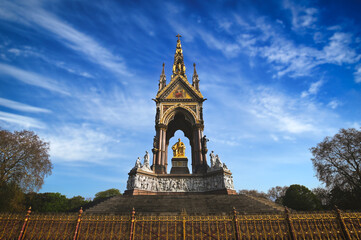London, UK - April 17, 2019 - The Albert Memorial in Kensington Park on sunny spring day in London,...