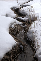Brook in snow, Swiss Alps