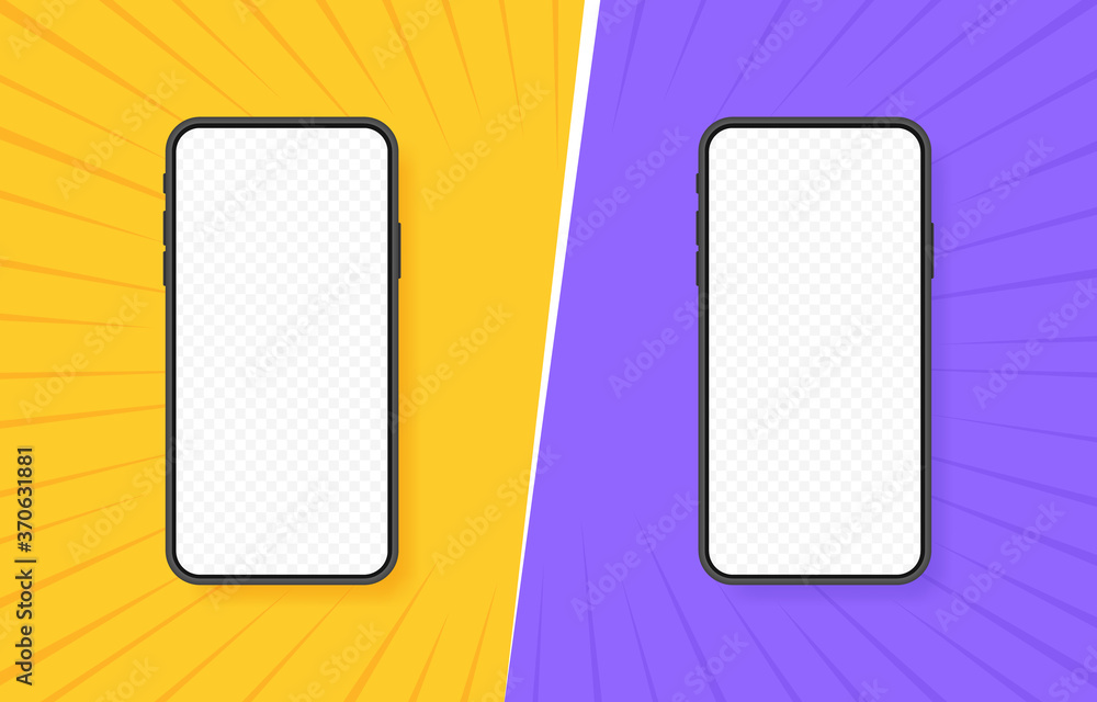 Poster comparison of two different smartphones. vs two color retro background with with halftone corners fo
