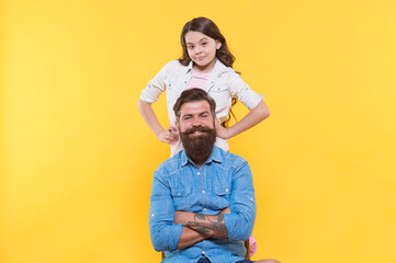 Obraz premium Father and happy little daughter having fun, family values concept