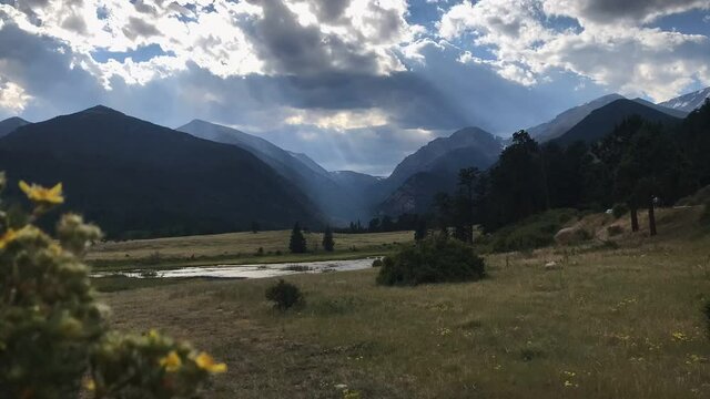 Timelapse of light rays and clouds in Rocky Mountain National Park