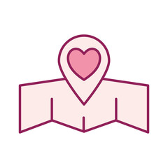 map with heart in gps mark line and fill style icon design of Charity and donation theme Vector illustration