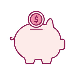 Coin over piggy line and fill style icon of money financial banking commerce and market theme Vector illustration