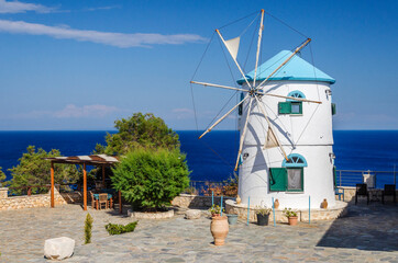 Traditional greek windmill on Zakynthos island on Ionian Sea, Greece.