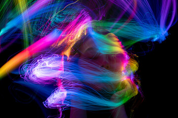 light painting portrait, new art direction, long exposure photo without photoshop, light drawing at long exposure - obrazy, fototapety, plakaty