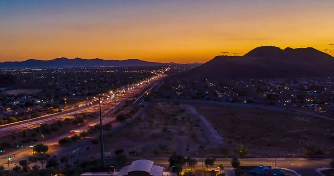 Aerial Twilight Hyperlapse Freeway Arizona Desert