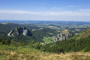 Beautiful highland landscapes in Volcans d'Auvergne regional Natural Park. Monts Dore - the heart of the Massif Central, Auvergne-Rhone-Alpes administrative region, France.