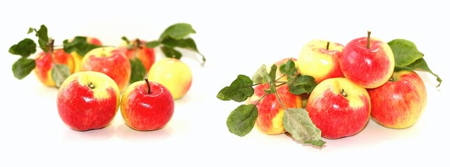 Yellow apples with red side isolated on white background.