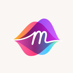 Letter M with transparency sound waves logo design concept.