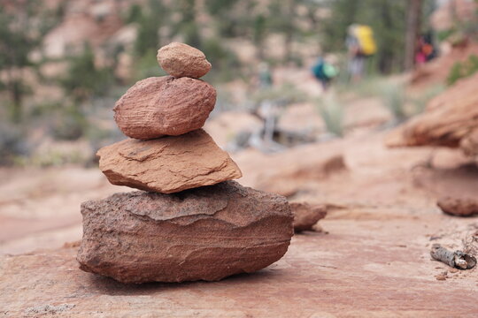 Stacked Stone Cairn In The Desert