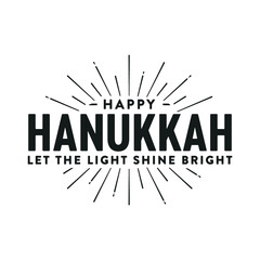 Happy Hanukkah Let The Light Shine Bright Vector Sign Gold Background Text for posters, greeting cards, flyers, business, marketing, advertisement, social media