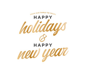 Happy Holidays and Happy New Year Vector Text Icon Illustration Background for flyers, post cards, greeting cards, scrapbooks, web
