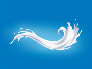 Obraz na płótnie Canvas Realistic milk splash. Pouring white liquid or dairy products. Sample advertising realistic natural dairy products, yogurt or cream, isolated on blue background