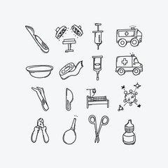 Health vector doodle icons set. Drawing sketch illustration hand drawn line esp10