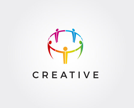 minimal teamwork logo template - vector illustration