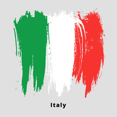 Painted grunge Italian flag. Brush strokes on white background. Grunge design element. Painted ink stripes