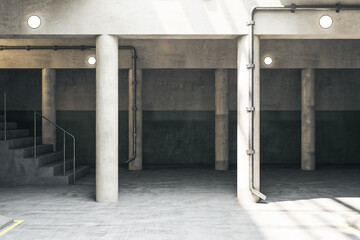 Empty parking garage underground.