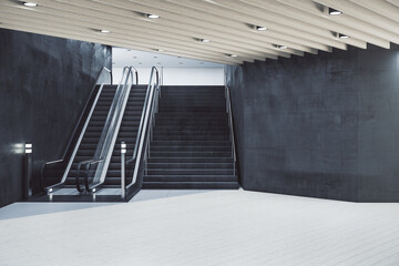Minimalistic subway station with escalator