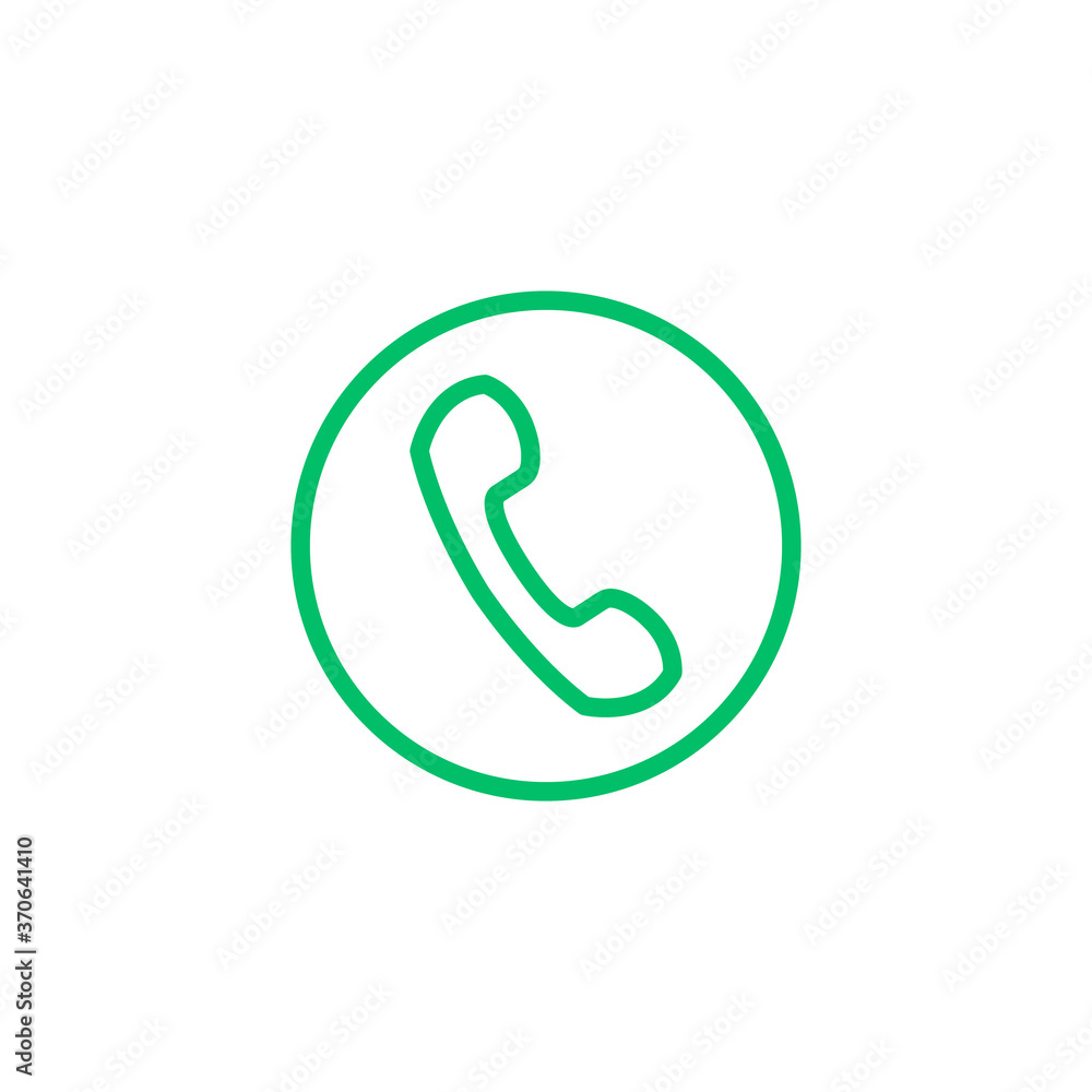 Poster call icon. phone call. thin line design. green round symbol. vector icon isolated on white backgroun