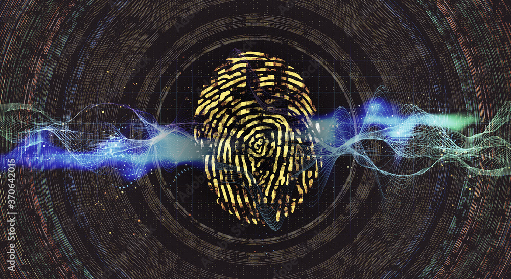 Aufkleber digital security and private data access, fingerprint scanner.