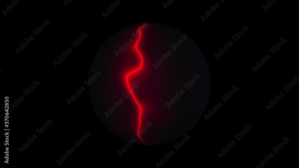 Poster abstract backdrop with neon sphere, computer generated. 3d rendering dark ball with colorful rings