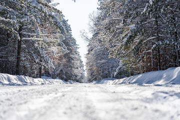 Snowy road in wintertime