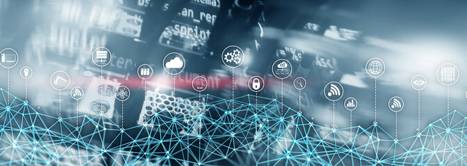 Universal Global Network Structure on Abstract Data Center Background.