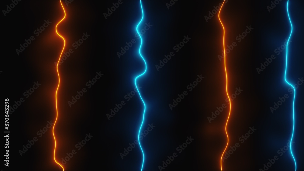 Poster abstract dark backdrop with neon vertical lines, computer generated. 3d render