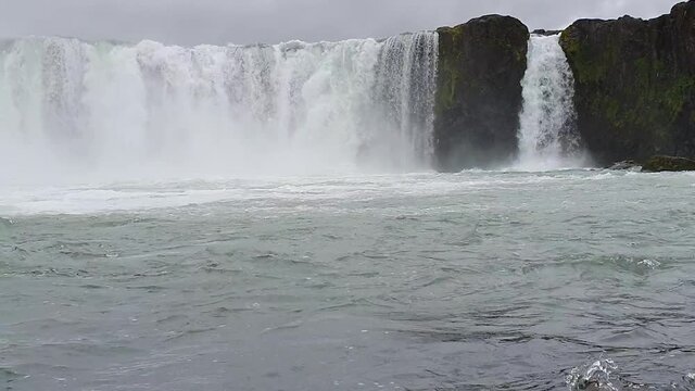Closeup video of Godafoss waterfalls in Iceland