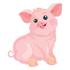 Fototapeta premium Cute pink baby pig sitting