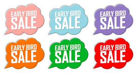 Set Early Bird Sale speech bubble banners, discount tags design template, vector illustration 