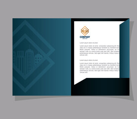 corporate identity brand mockup, brochure and document black mockup with golden sign vector illustration design