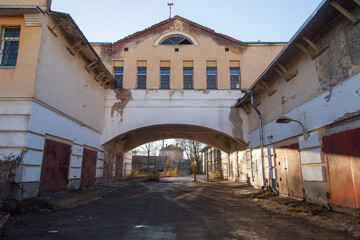 Fototapeta na wymiar Old soviet garage with arch