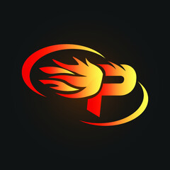 The letter "P" fire or the feel of horror. Letters burn. Latin fonts from fire, font collection. Fire logo for creative businesses and GAME.