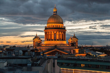 Night cityscape of Saint Petersburg with Saint Isaac's cathedral