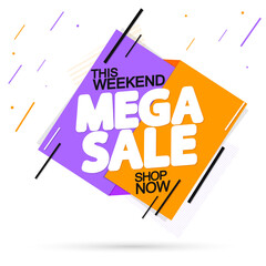 Mega Sale, promotion banner design template, discount tag, vector illustration