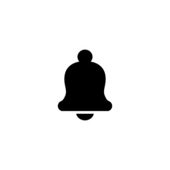 Bell icon in black flat glyph, filled style isolated on white background