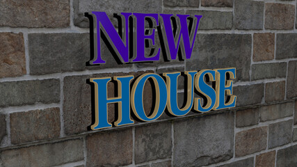 NEW HOUSE text on textured wall. 3D illustration. building and architecture