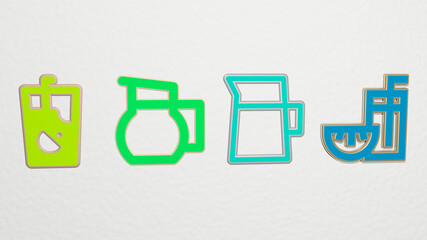 lemonade 4 icons set. 3D illustration. background and drink