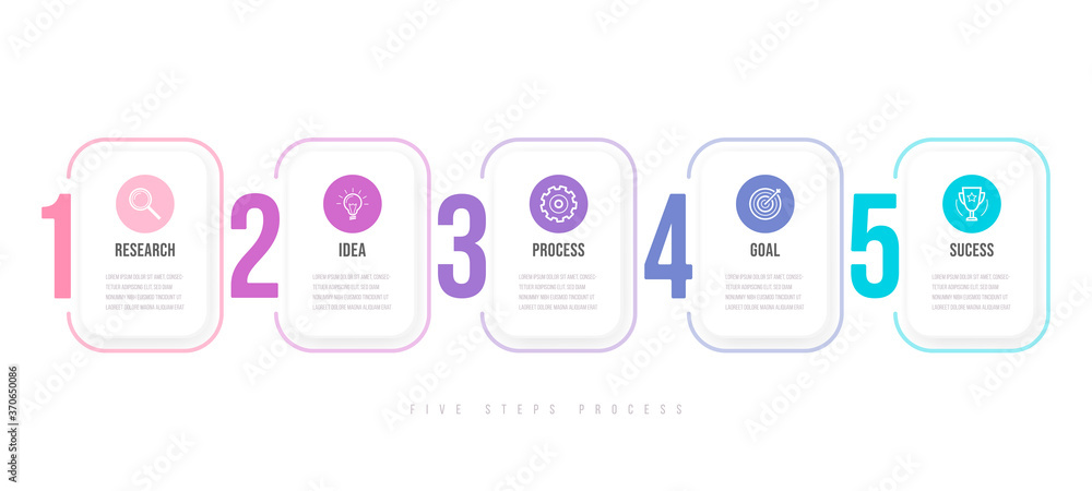 Poster business infographics template. timeline with 5 circle arrow steps, five number options. world map i