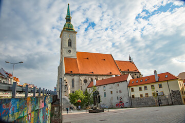Fototapeta na wymiar Bratislava, Slovakia; St Martin's Cathedral. The church of Martina, Dom sv Martina, on the bank of the Danube river. 